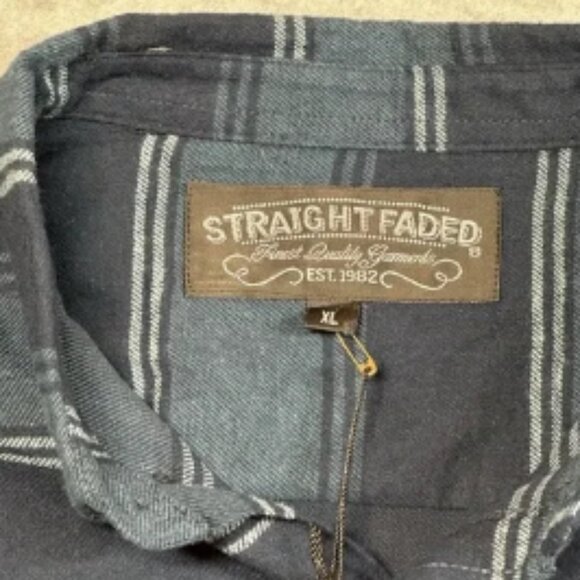 Straight Faded Men's XL Flannel Blue Striped 100% Cotton NWT - Picture 2 of 4